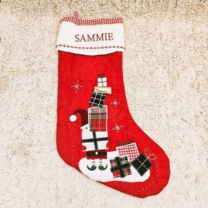 Pottery Barn Kids Elf with Presents Quilted Christmas Stocking SAMMIE PBK Cotton